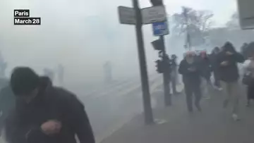 Police Tear Gas Pension Plan Protesters in Paris