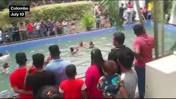 Sri Lanka Protesters Take Swim in Presidential Pool