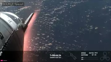 Watch as the SpaceX Starship re-enters Earth's atmosphere