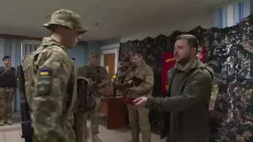 Ukraine President Zelenskiy Presents Frontline Troops With Awards
