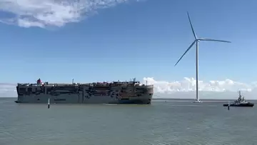 Burned Car Carrier Towed to Dutch Port