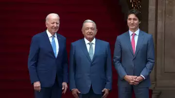 VO: Tres Amigos Family Photo - Biden, Trudeau. AMLO (with sound)
