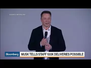 Tesla Shares Climb After Musk Tells Staff 100,000 Deliveries Possible