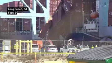 Containers Fall Off Ship Into Water at Long Beach Port