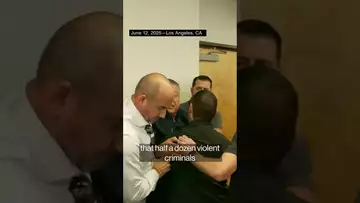 California Sen. Padilla handcuffed outside Noem briefing in LA #shorts #politics #immigration
